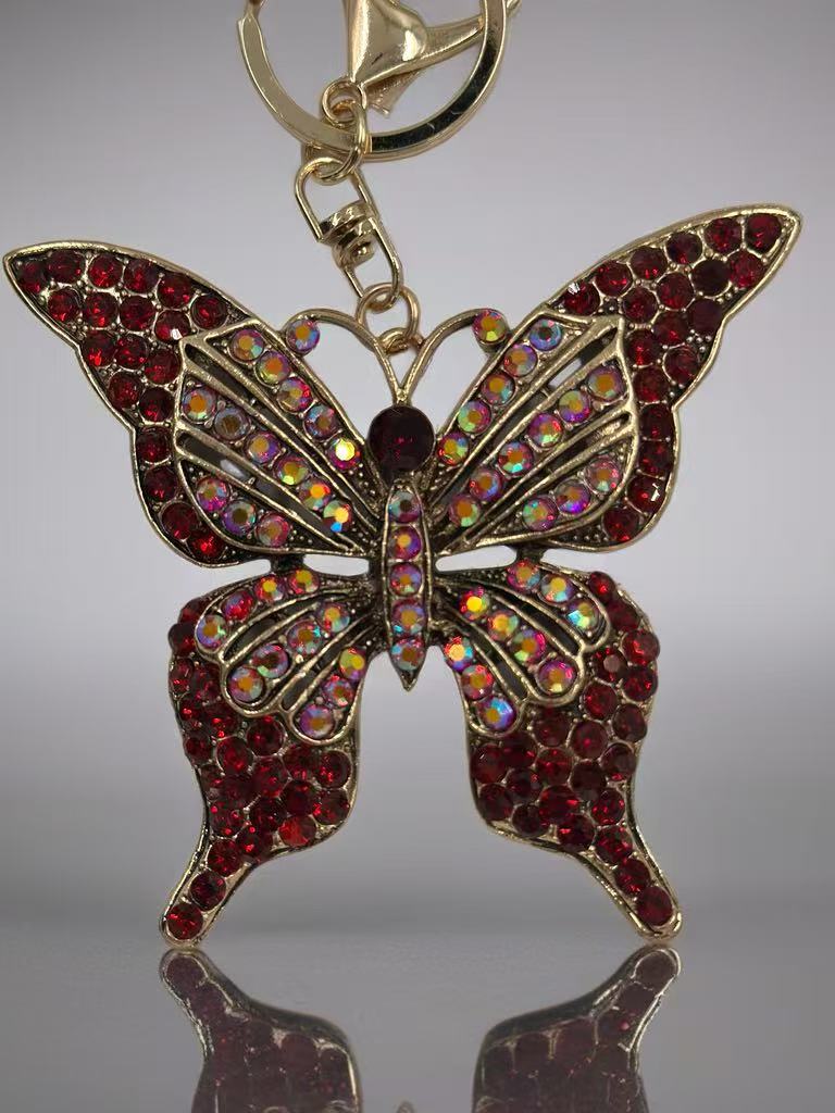 Red Crystal Butterfly Keychain – Sparkling Insect Bag Charm