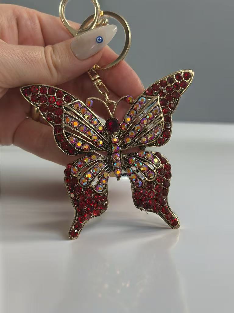 Red Crystal Butterfly Keychain – Sparkling Insect Bag Charm