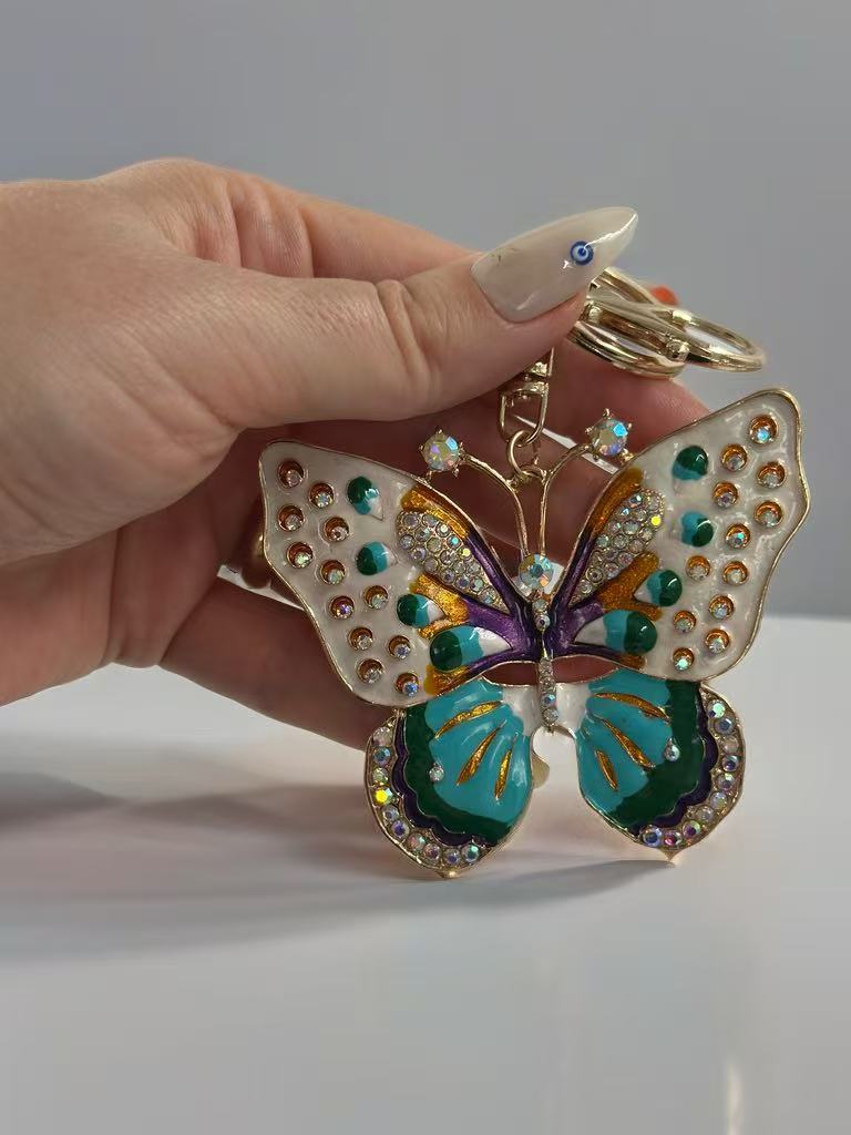 Multicolor Crystal Butterfly Keychain – Sparkling Enamel Bag Charm