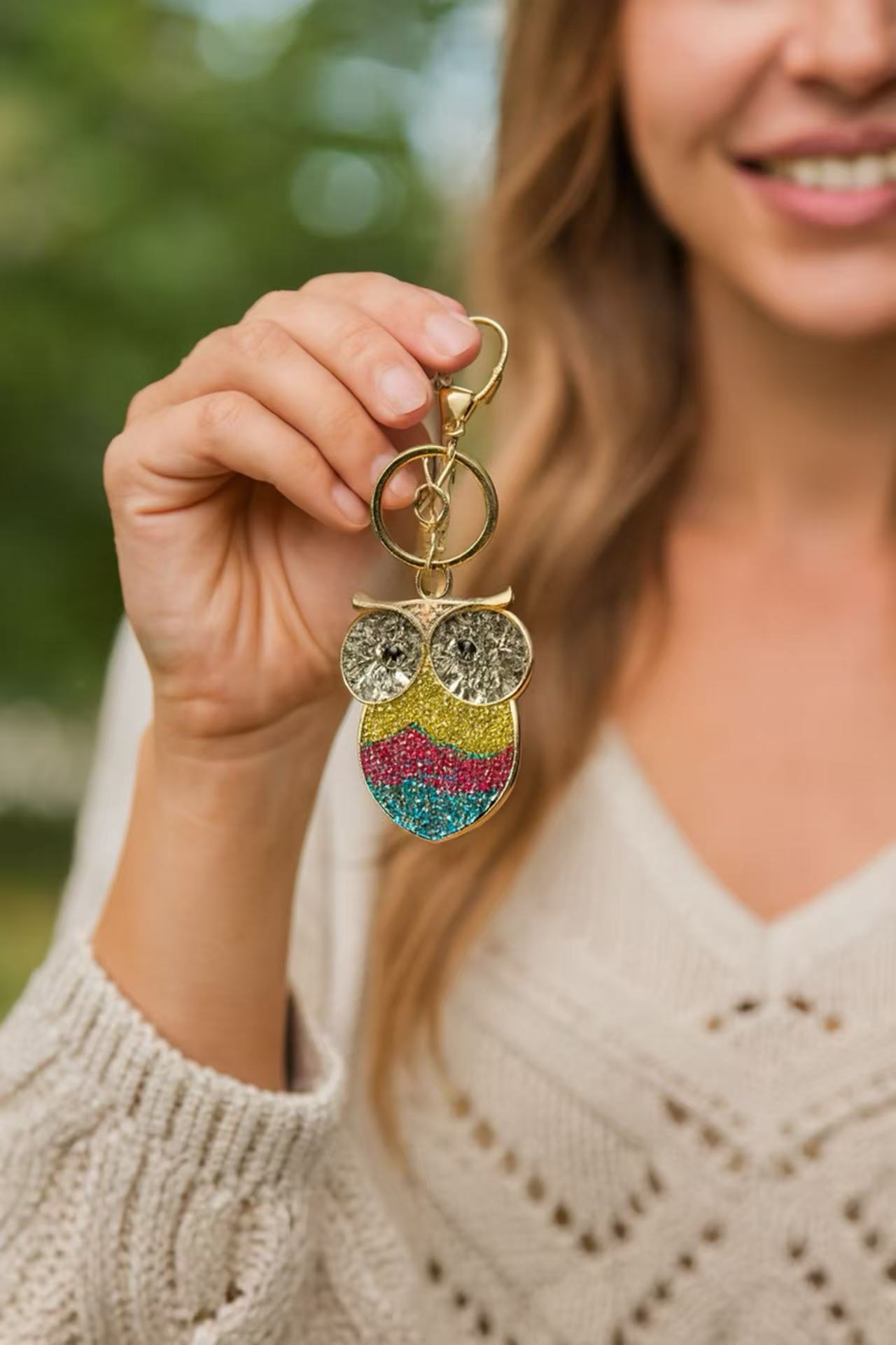 Colorful Crystal Owl Keychain – Sparkling Wisdom Bird Bag Charm