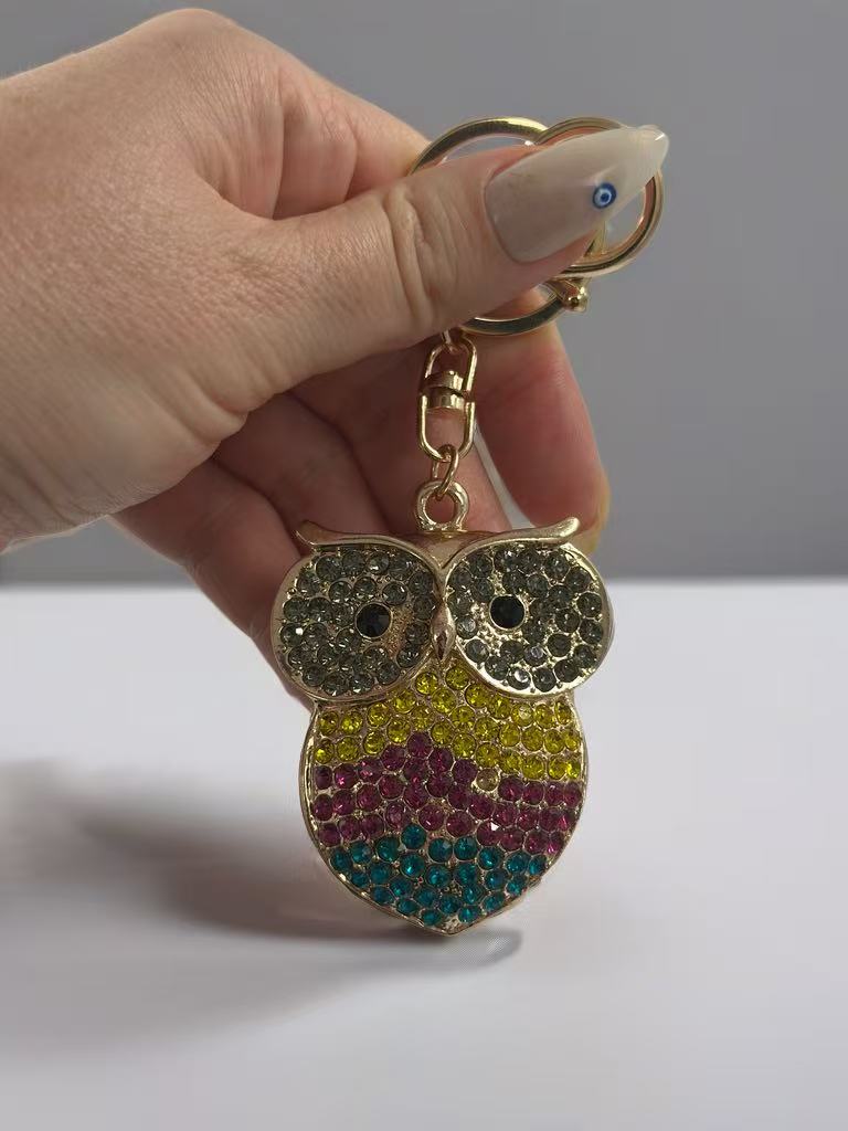 Colorful Crystal Owl Keychain – Sparkling Wisdom Bird Bag Charm