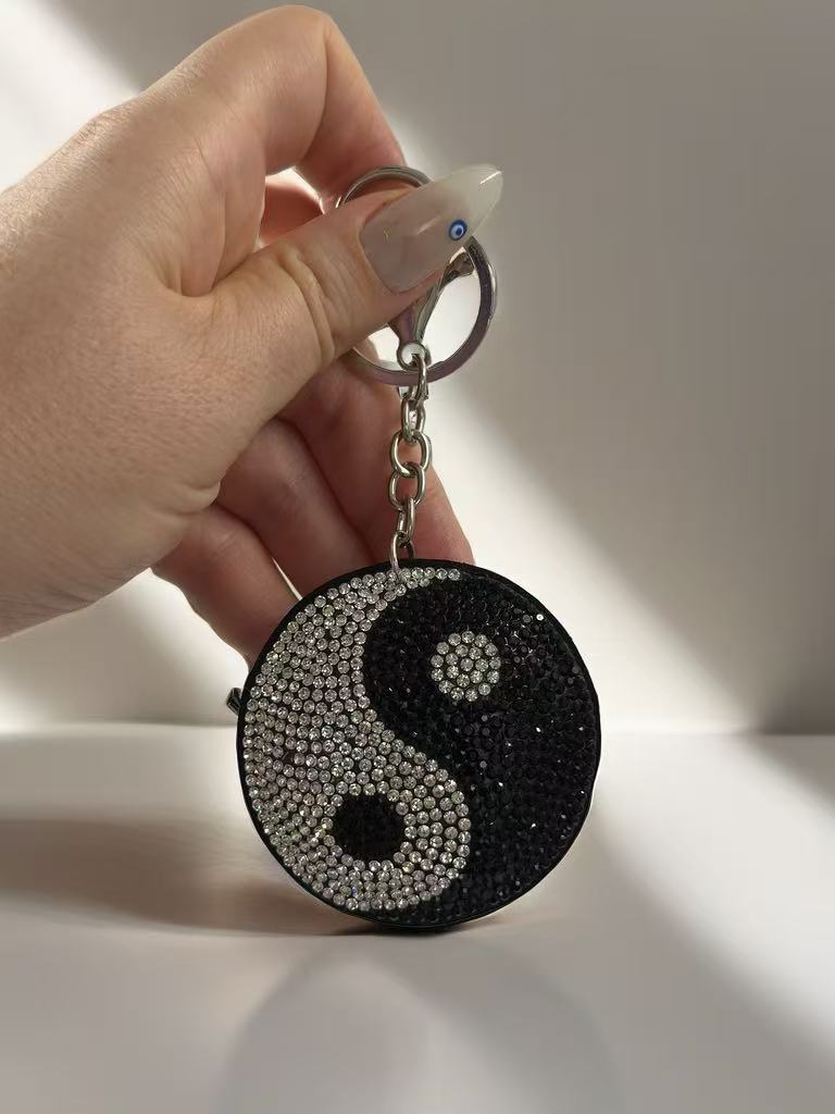 Sparkling Yin Yang Rhinestone Keychain – Black & Silver
