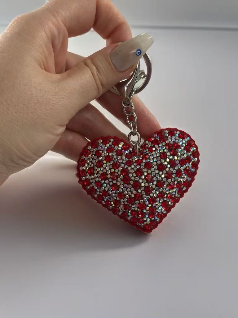 Sparkling Red Heart Rhinestone Keychain