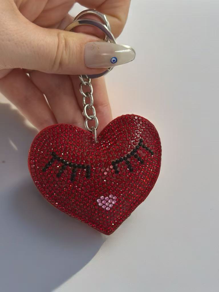 Red Rhinestone Heart Keychain with Lash Design