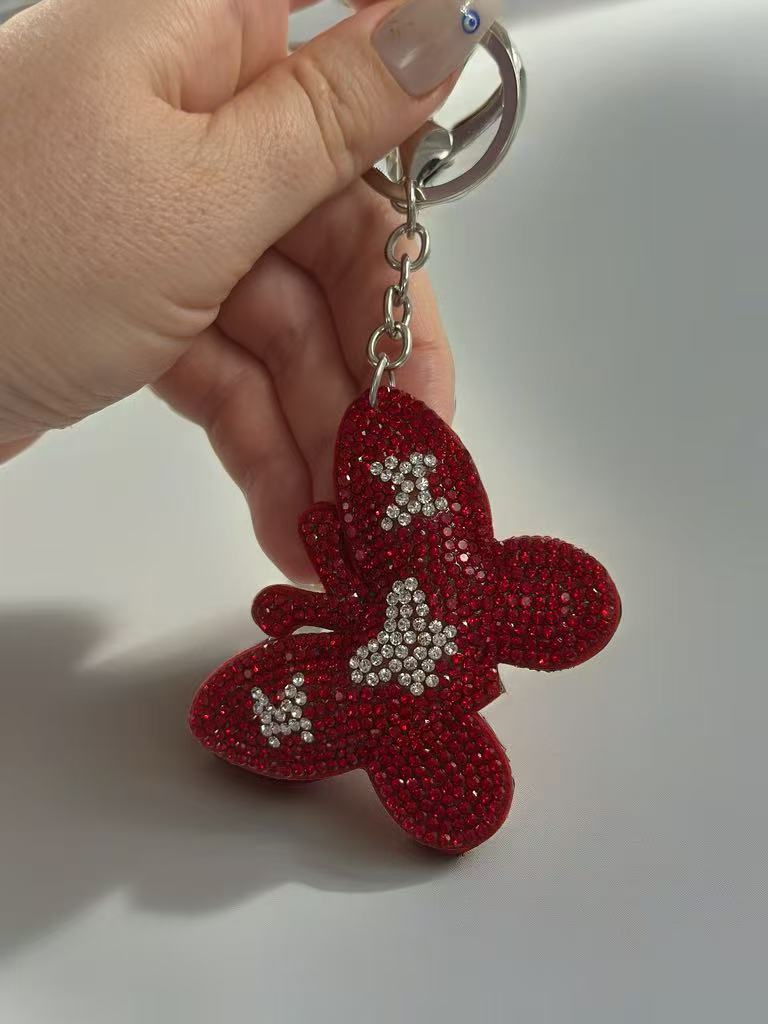 Red Butterfly Rhinestone Keychain – Sparkling Crystal Bag Charm