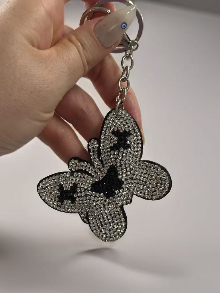 Elegant Rhinestone Butterfly Keychain – Black & Silver Crystal Design