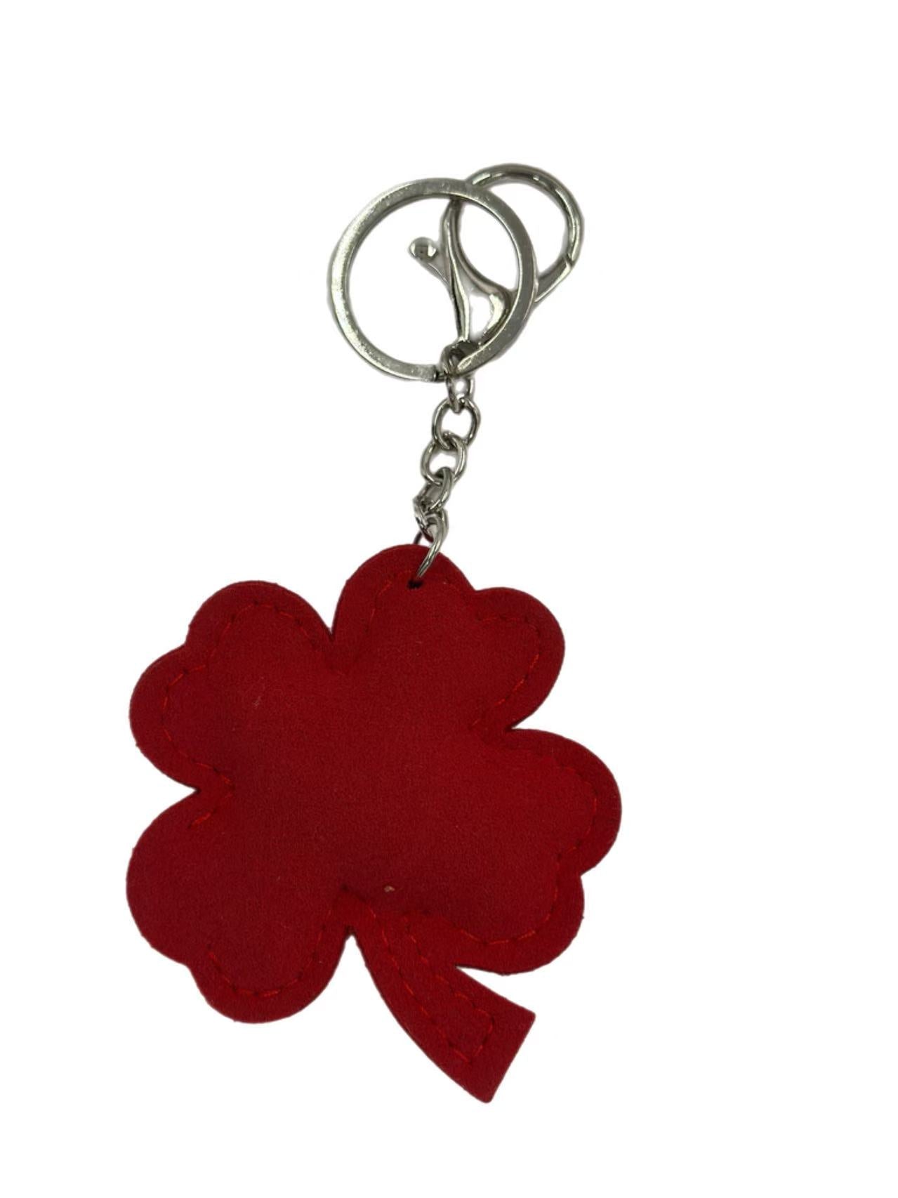 Red Crystal Four-Leaf Clover Keychain with Heart Accents