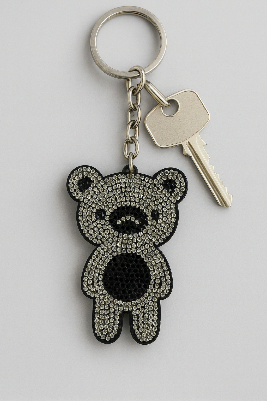 Crystal Rhinestone Bear Keychain – Sparkling Teddy Charm in Black & Silver