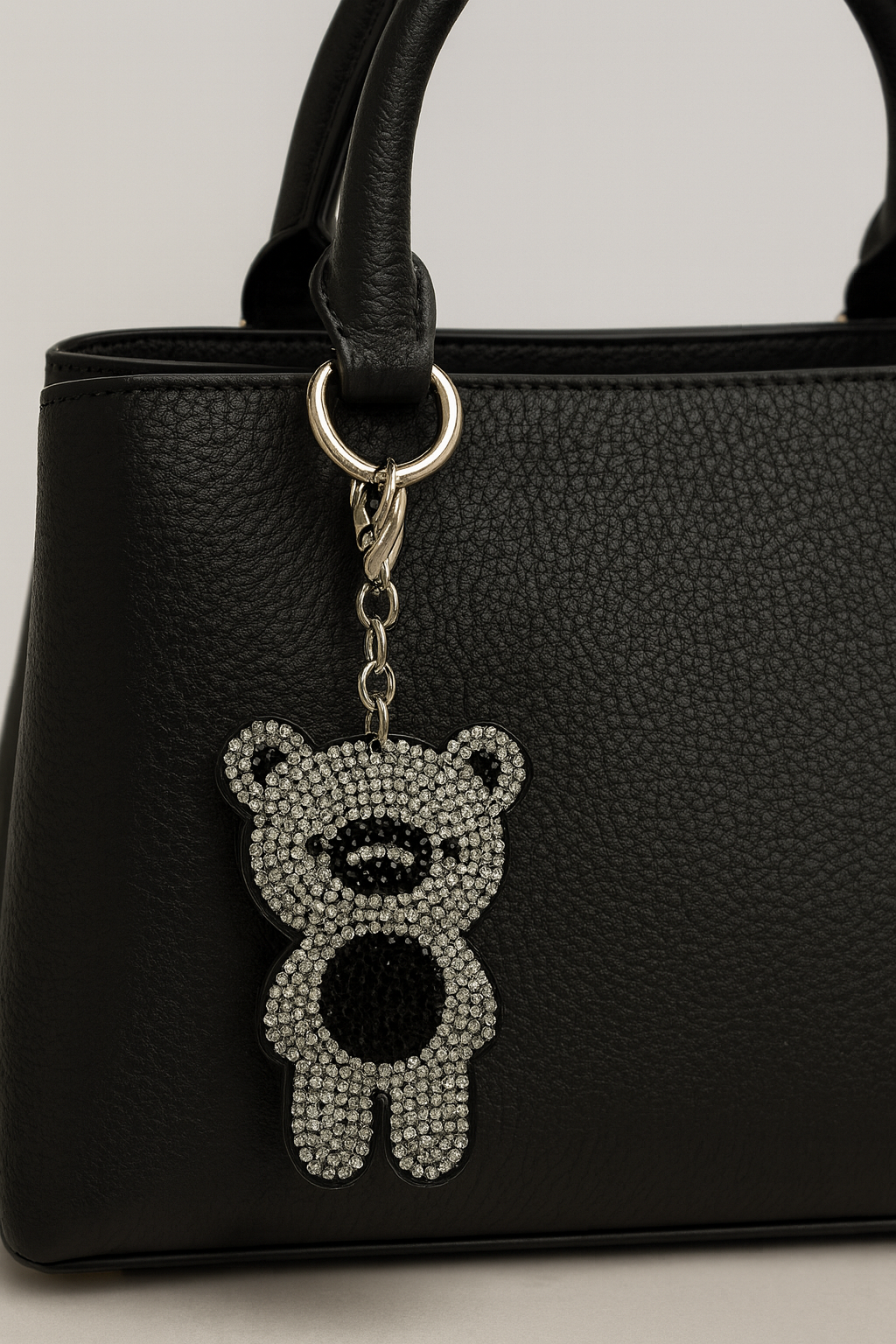 Crystal Rhinestone Bear Keychain – Sparkling Teddy Charm in Black & Silver