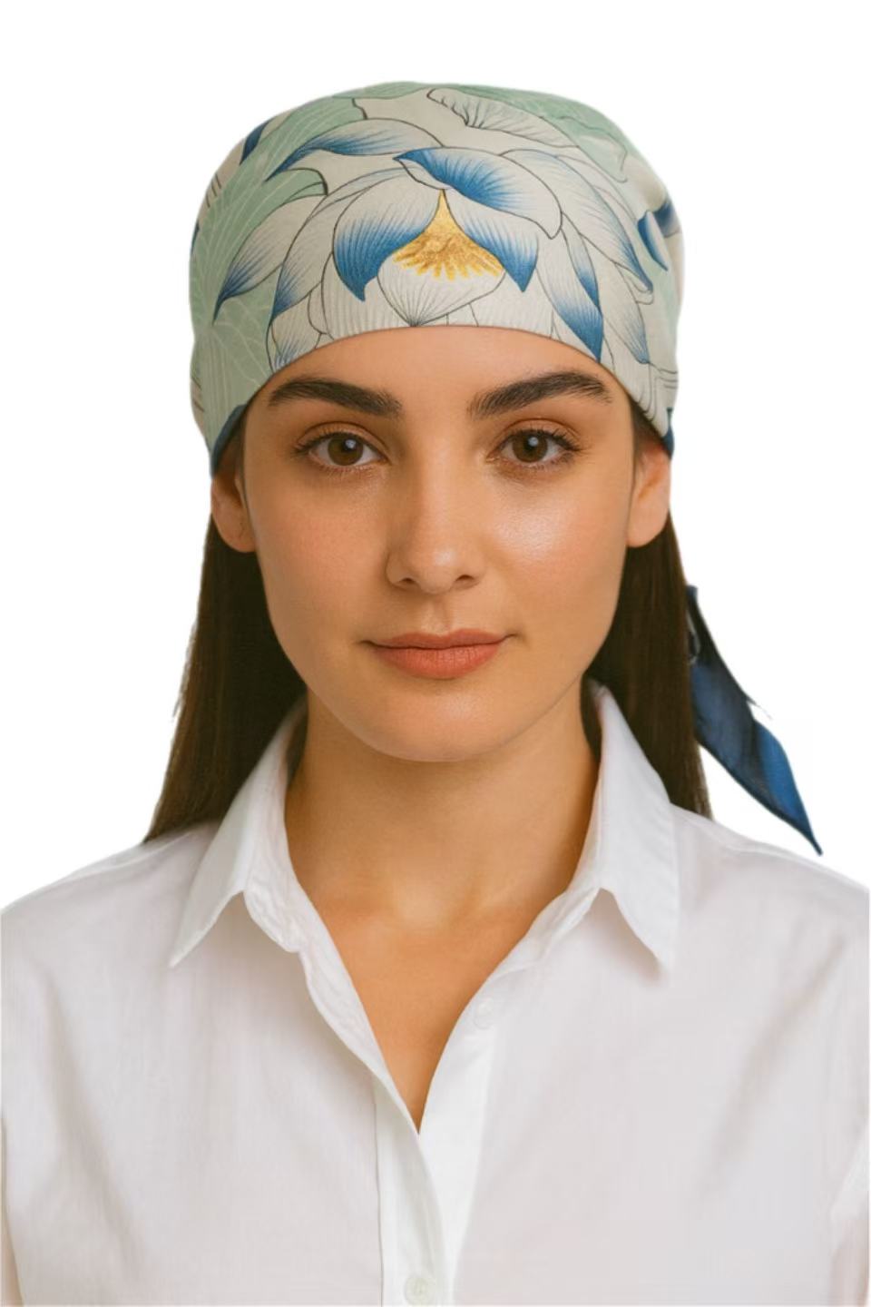 Elegant Blue and White Lotus Floral Scarf