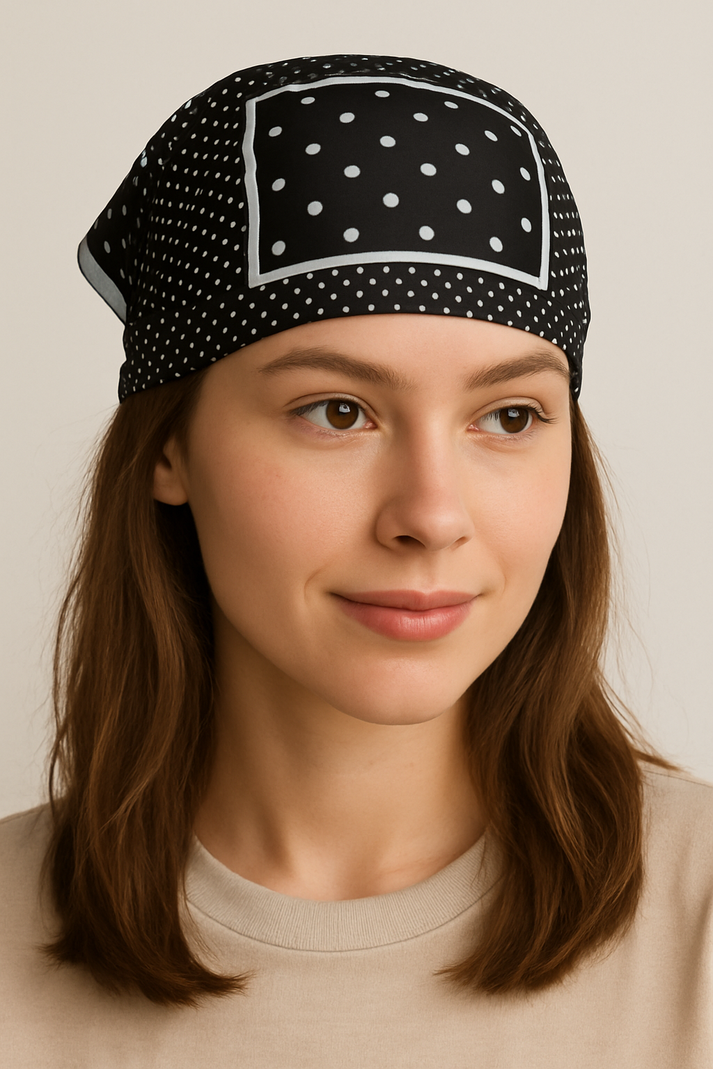 Classic Black Polka Dot Square Scarf with Contrasting Border