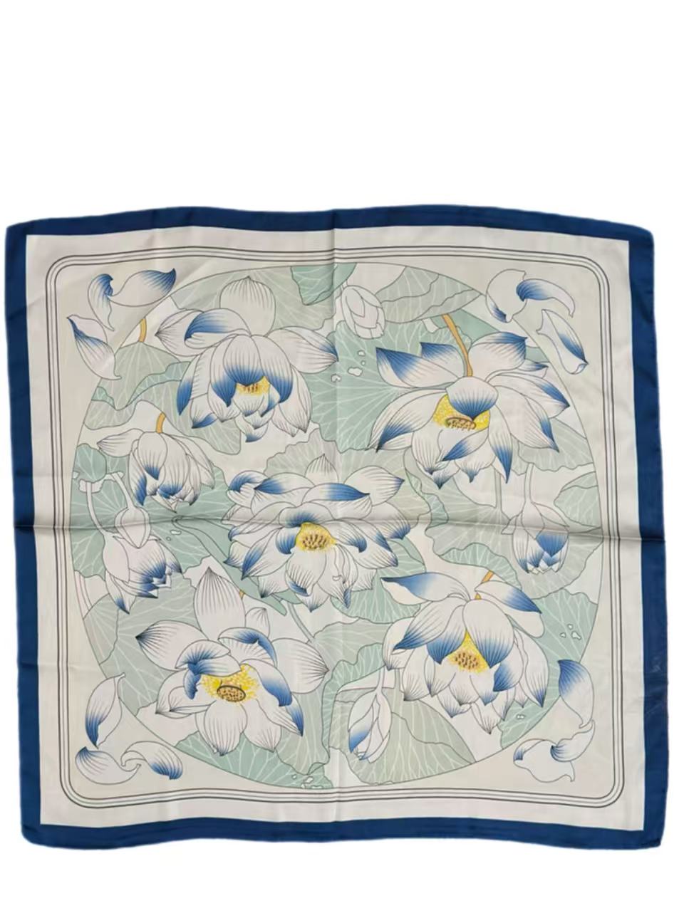 Elegant Blue and White Lotus Floral Scarf