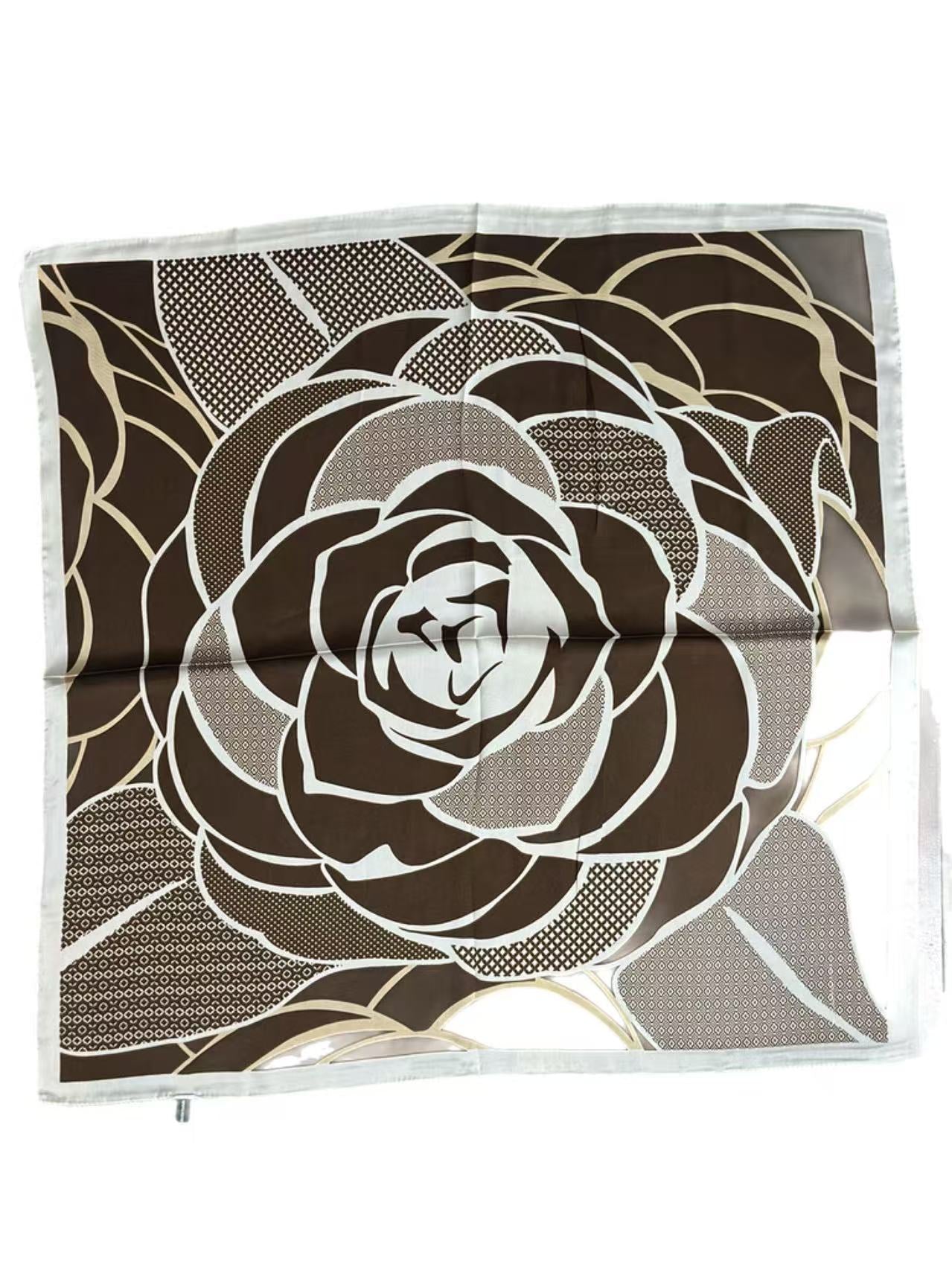 Bold Brown Rose Graphic Scarf with White Accents