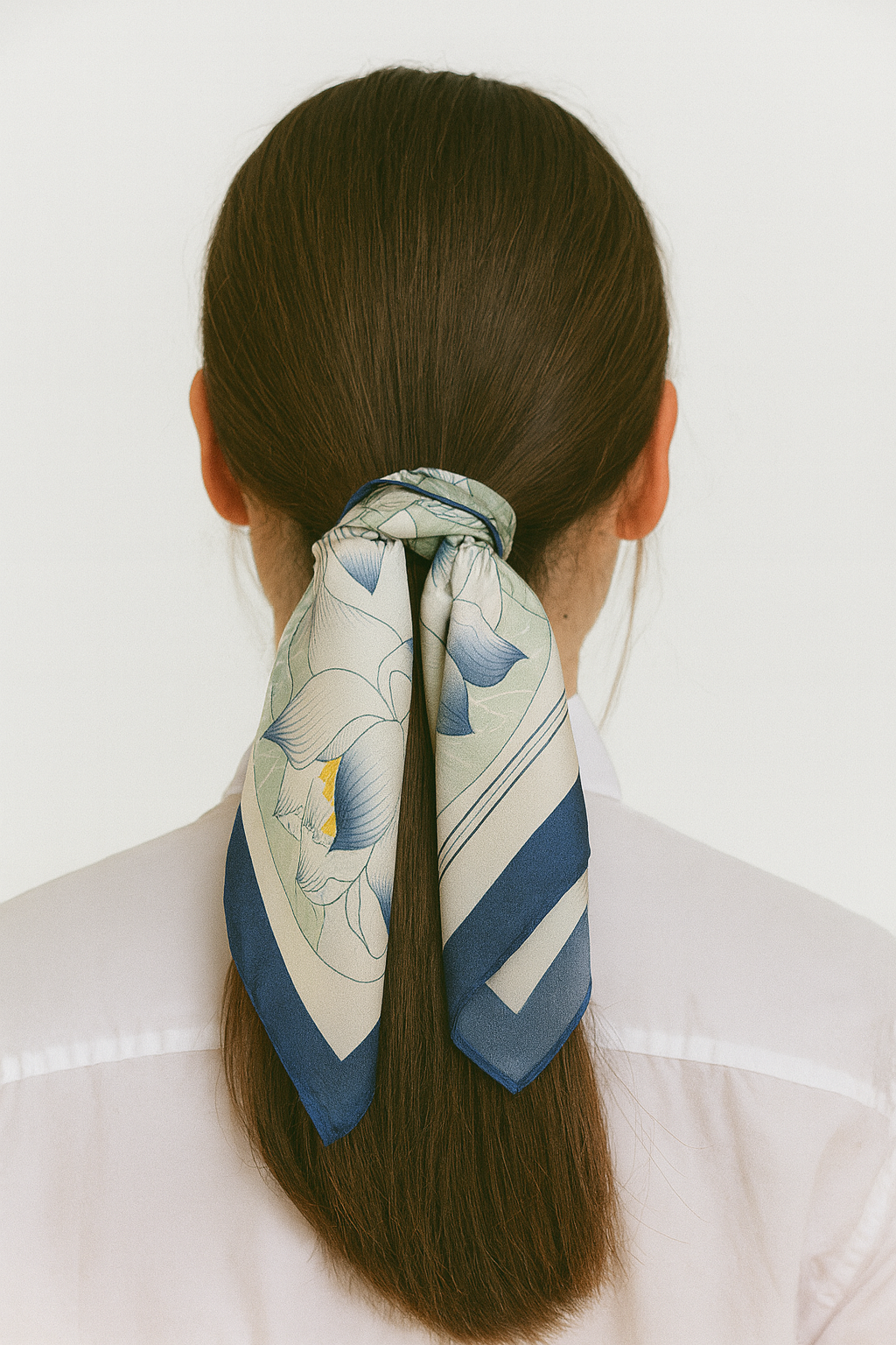 Elegant Blue and White Lotus Floral Scarf