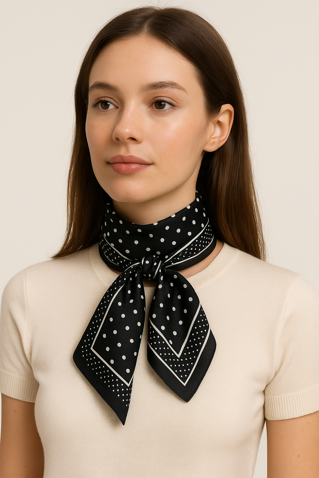 Classic Black Polka Dot Square Scarf with Contrasting Border