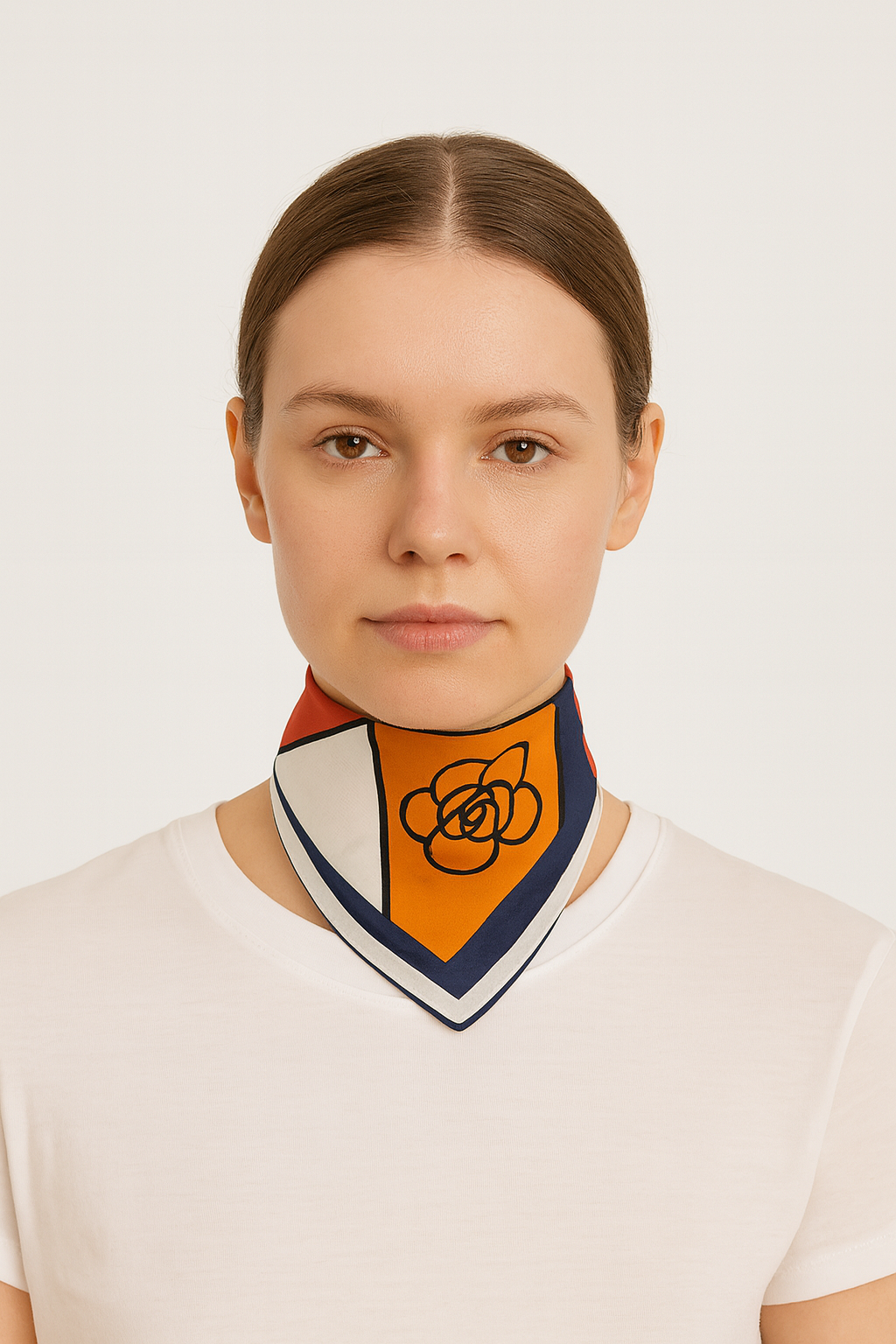 Geometric Floral Pattern Scarf in Orange, Red, and White