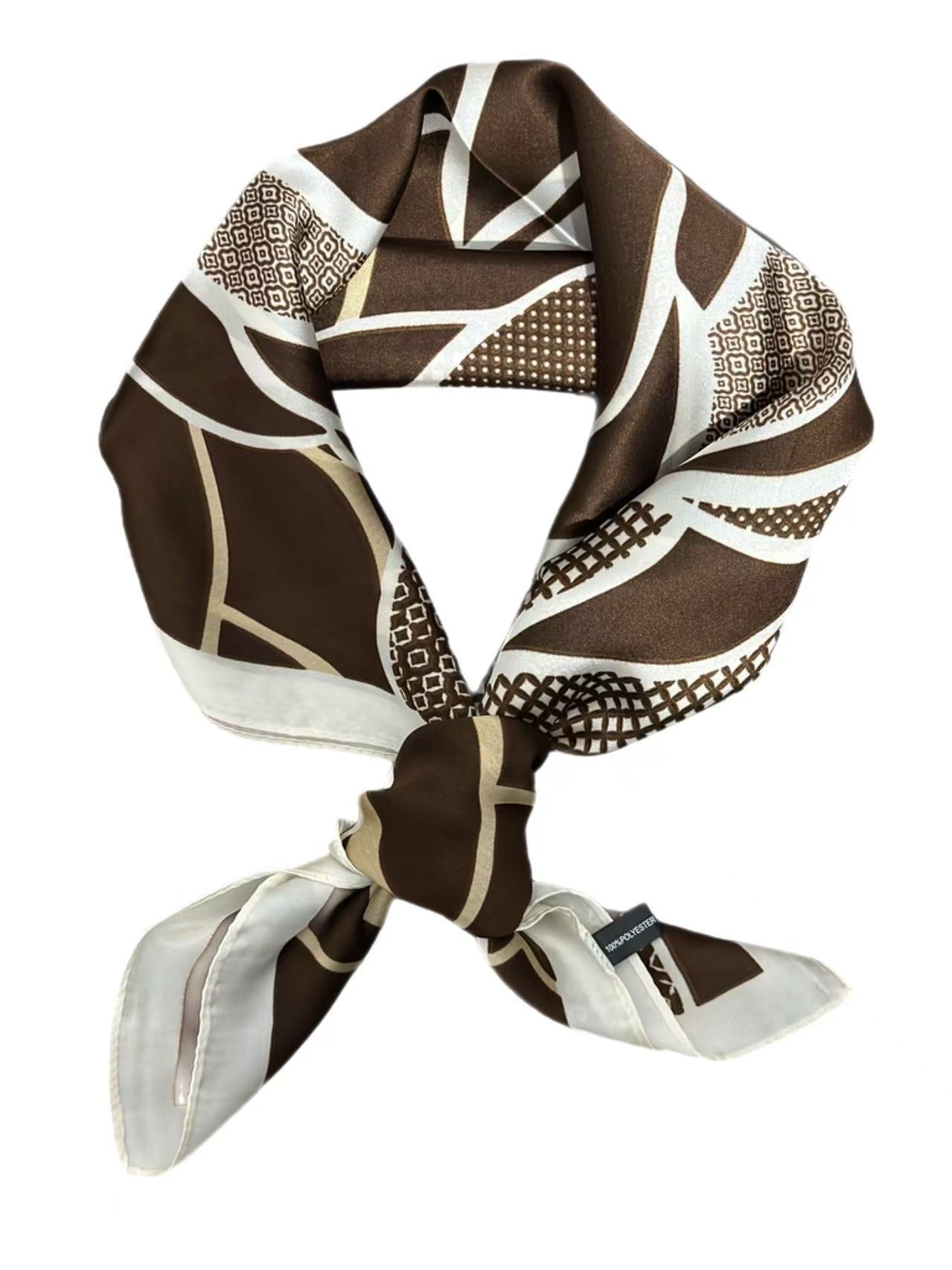 Bold Brown Rose Graphic Scarf with White Accents