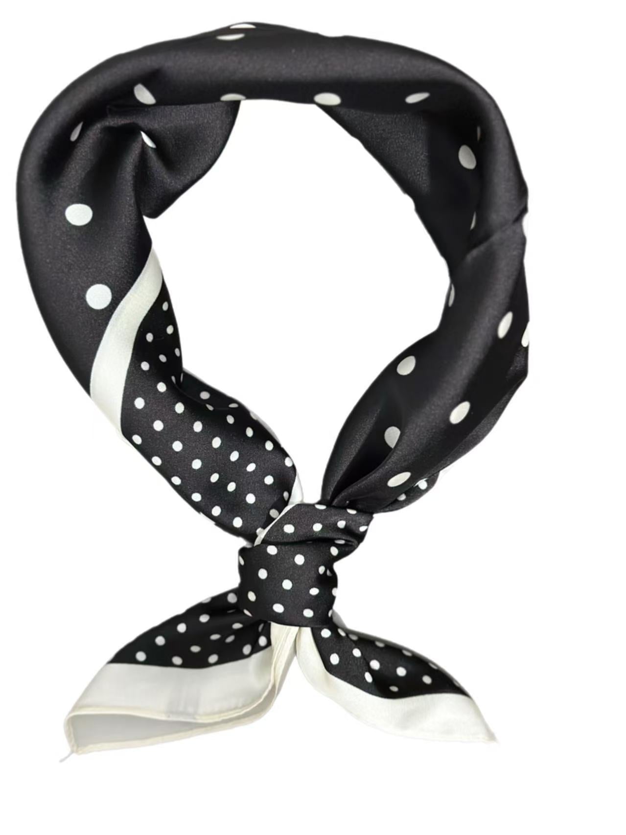Classic Black Polka Dot Square Scarf with Contrasting Border