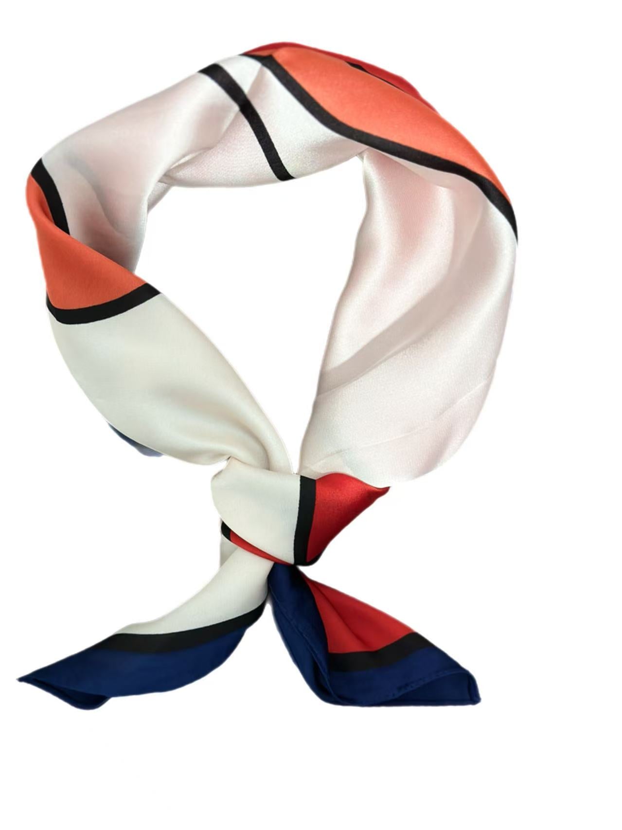 Geometric Floral Pattern Scarf in Orange, Red, and White