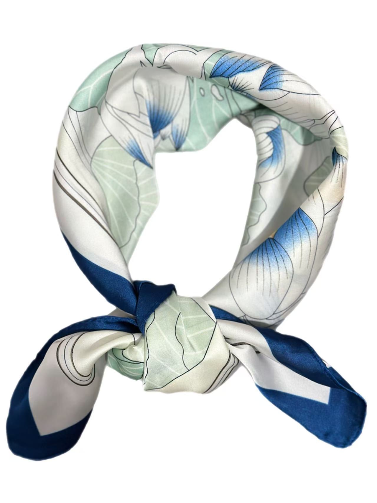 Elegant Blue and White Lotus Floral Scarf