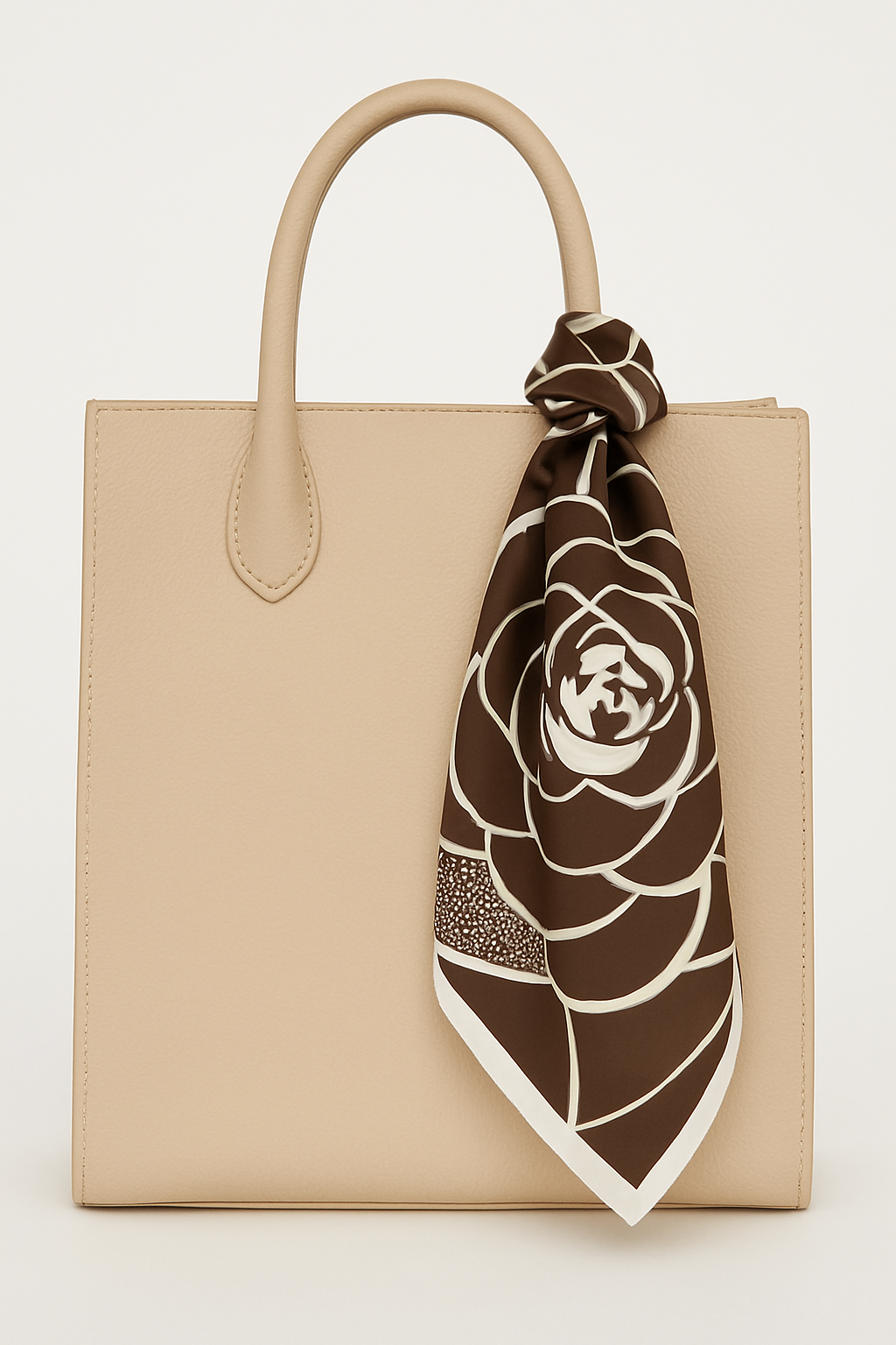 Bold Brown Rose Graphic Scarf with White Accents