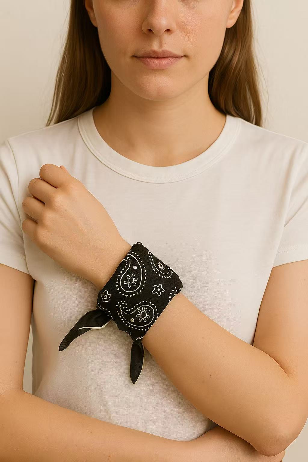 Classic Black and White Paisley Bandana Scarf