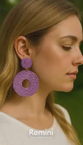 Lavender Raffia Circle Statement Earrings