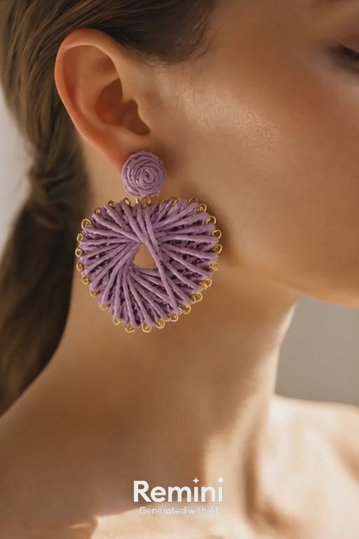 Lavender Woven Starburst Raffia Earrings